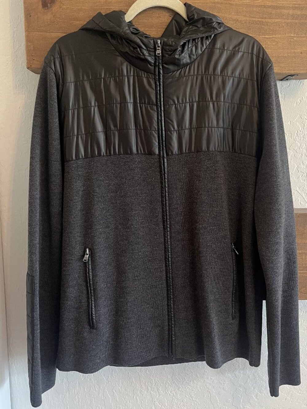 Michael Kors Merino Wool Hybrid Hooded Jacket Quilted Charcoal